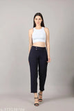 Dark blue high-rise trousers, casual fashion, women's wear