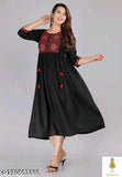 Black embroidered kameez with long flared skirt