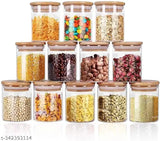 Kitchen storage containers set of 12, bamboo wood lids, airtight, 220 ml, multiuse: flour, sugar, cookies