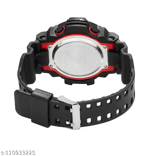 Red and black sports military digital wristwatch with silicone strap, digital display, free 2 combo pack for men and boys