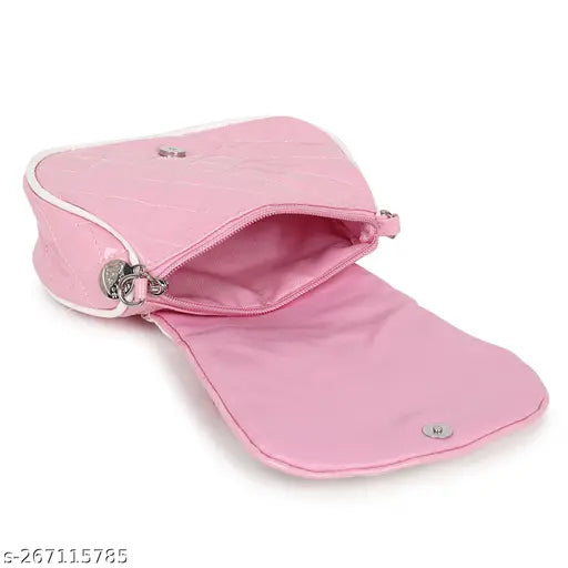 Pink and white combo purse with sling strap and multiple pockets for girls kids toddler