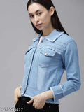 Stylish 6 Patti light denim jacket, solid pattern, three-quarter sleeves, casual wear for women & girls, India-origin