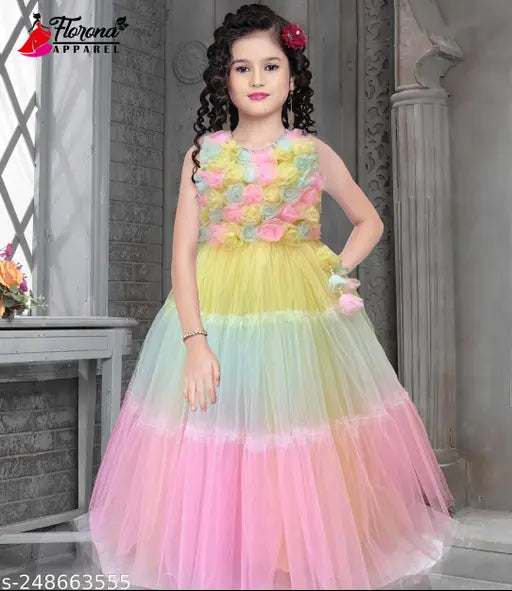 Stylish soft net frock for girls (1-2 Years), printed pattern, India origin