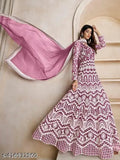 Indian embroidered net gown, full stitched, long sleeves, Bollywood-style wedding dress