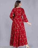 Maroon rayon kurti jaal print with three-quarter sleeves, printed combo for casual events, made in India