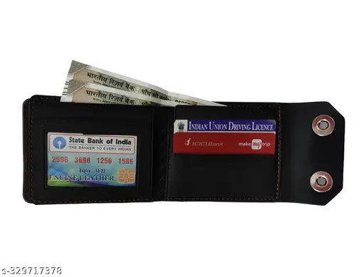Synthetic brown two-fold wallet, textured design for men by Vinsage. Free size (L6cm x W7cm), made in India