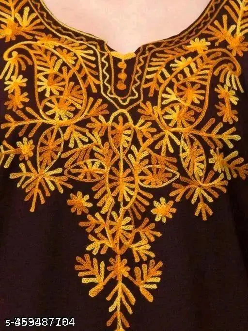 Trendy winter woolen kurta, gold embroidery detailing