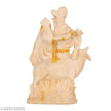 Polyresin Radha Krishna Idol with Cow Statue, Indian temple-style home decor for worship and gifting