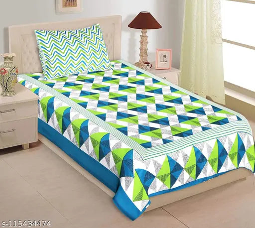 Blue and green quilted bed sheet set, single bed comforter duvet cover