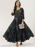 Multi-colored viscose rayon flared kurta with print detail
