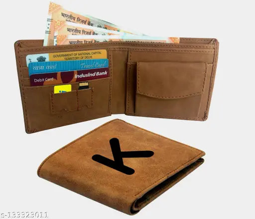 Faux leather alphabet wallet, free size with 5 compartments, printed net design, country of origin India