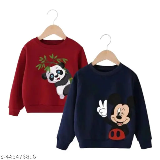 Maroon and blue cotton full sleeve sweatshirt pack for baby boys & girls (18-24 Months to 5-6 Years), printed pattern design Main image