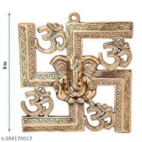 Brass antique wall hanging: Lord Ganesha on Om Swastik golden decor, perfect for home or office