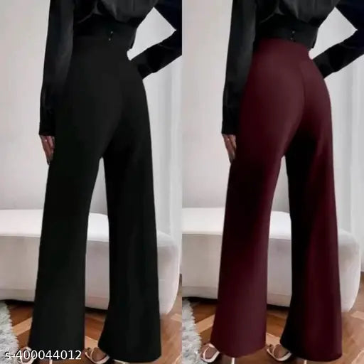 Maroon high waist trousers with bell bottom design, women's formal wear