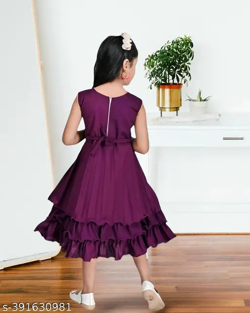Purple cotton blend sleeveless gown for girls, perfect for festive parties and celebrations. India origin