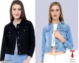 Denim three-quarter sleeve solid women's jacket combo, trending fashionable piece for women's wardrobe