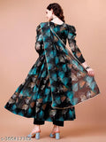 Georgette floral printed wedding gown with dupatta, long sleeves, various sizes available for functions, India origin