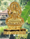 Brass gold, intricate MAA Laxmi decorative statue, 11cm tall, traditional Indian showpiece