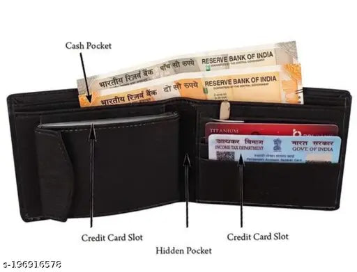 Black faux leather personalized men's wallet with 4 compartments - great gift idea for love or husband