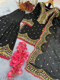 Black and gold traditional South Asian bridal party wear, dupatta set with embroidered detailing, for women's fashionable attire
