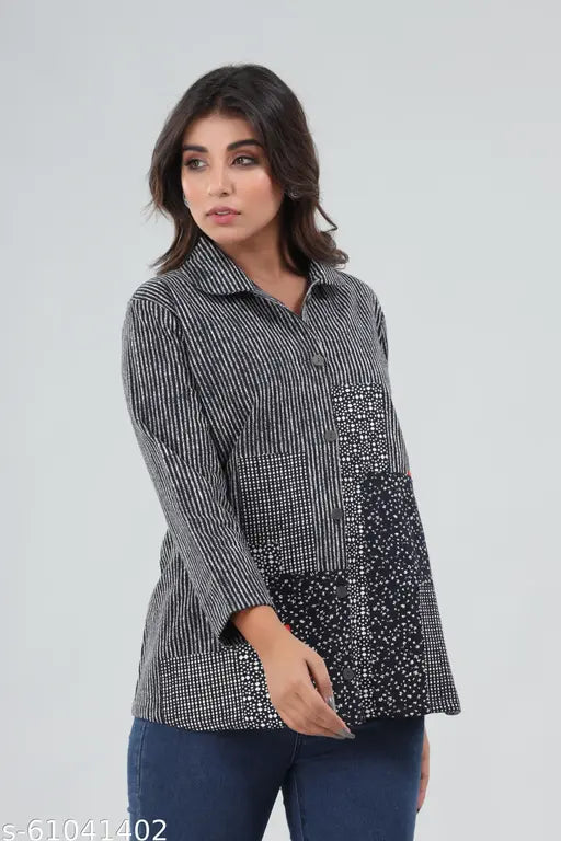 Cotton printed net Gianna jacket for women, long-sleeved, size N (38in bust, 26in length, 40in waist, 46in hip, 14in shoulder). Made in India