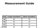 Black formal suit pants, straight cut, size measurement chart