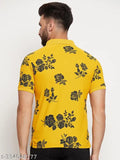 Rare men's cotton blend t-shirt, printed allover with casual polo collar, short sleeves [Size: L (42in/28in), XL (44in/29in)], Indian origin