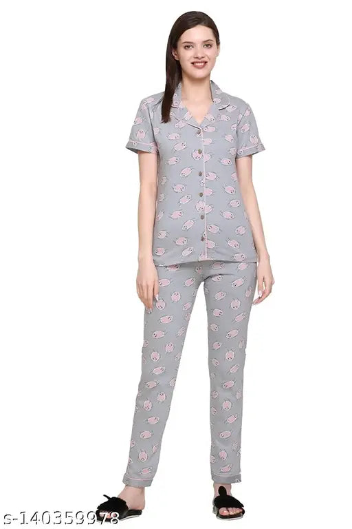 Cotton printed night suit set/top & pyjamas in relaxing fits, Indian-made, comfy sleepwear