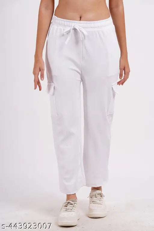 Cotton blend cargo pants with multiple pockets, loose fitting and stylish for modern women, India origin