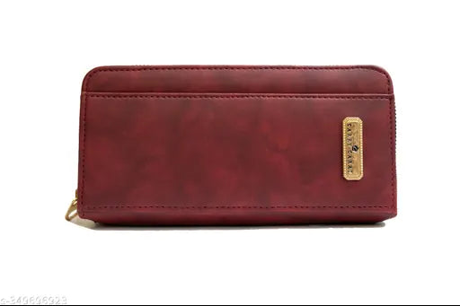Red leather clutch wallet, zip closure, card slots