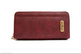 Red leather clutch wallet, zip closure, card slots