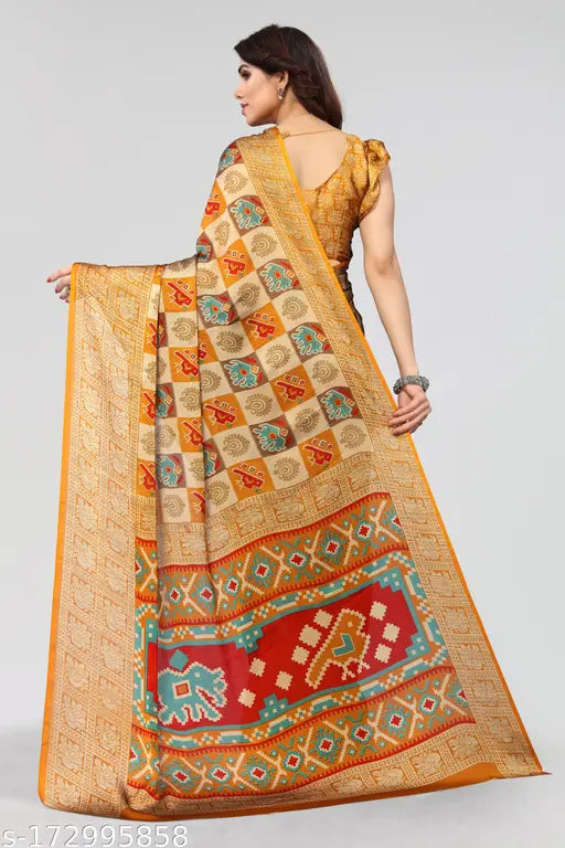 Chiffon printed saree with running blouse, Indian designer women's fashion, free size, jacquard net pattern