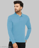 Indian-made, solid polycotton full-sleeve polo T-shirt for men in sizes L, XL, XXL, XXXL