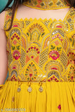 Sunflower yellow crepe kurta set with dupatta, embellished for kids 2-11 years, Indian fashion accessory