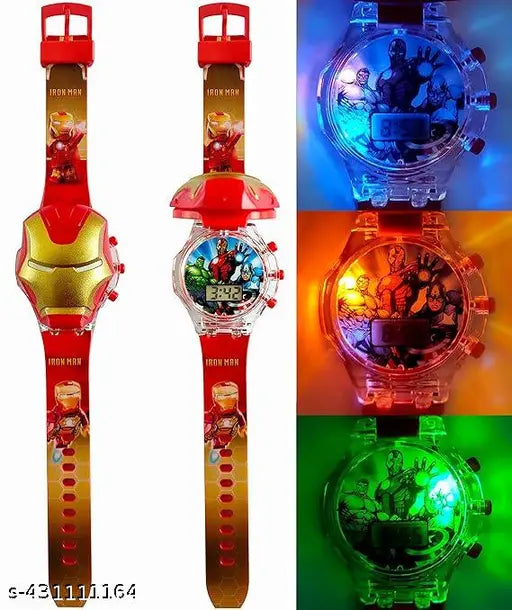 Kids music watch combo multi-colored disco light cartoon characters digital musical tone wristwatch