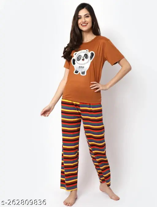 Imported cotton blend night suit with printed net pattern, ideal for summer evenings in a stretchable size range (M-XL), from China