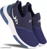 Blue and white slip-on casual shoes with light cushioning, breathable material, suitable for walking, running and outdoor activities