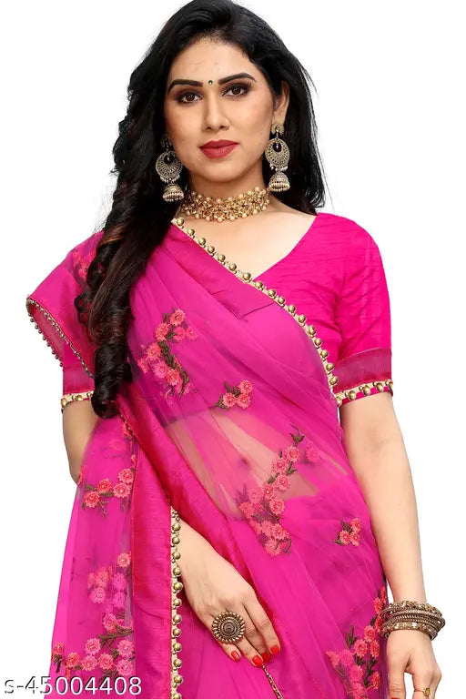PATLANI STYLE soft net floral embroidery saree with unstitched blouse piece, free size, Indian party wear