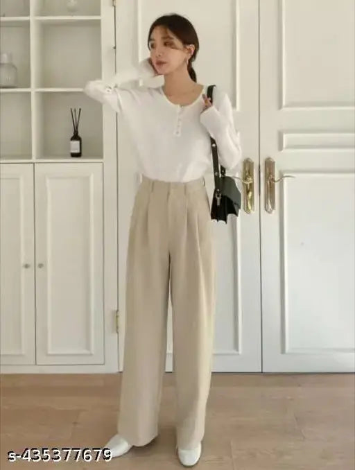 White wide-leg pants, long sleeves blouse