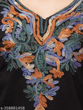 Embroidered wool designer lace kurti for winter wear, long sleeves, knee length, women's party wear