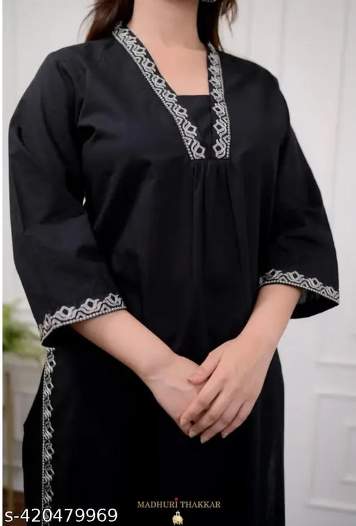 Rayon solids Kurta-Palazzo set by Kavya, Indian embroidered rayon with no borders