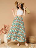 Floral pleated midi skirt for women, with a tie waist, in a new design