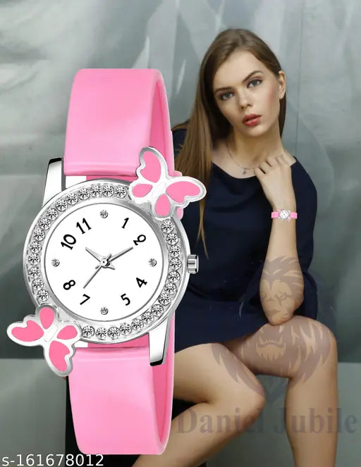 Analog girls watch, gift bracelet, black, white face, quartz movement