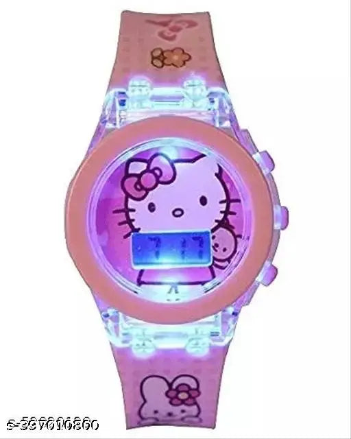 Hello Kitty watch with glow in the dark blue background and pink strap