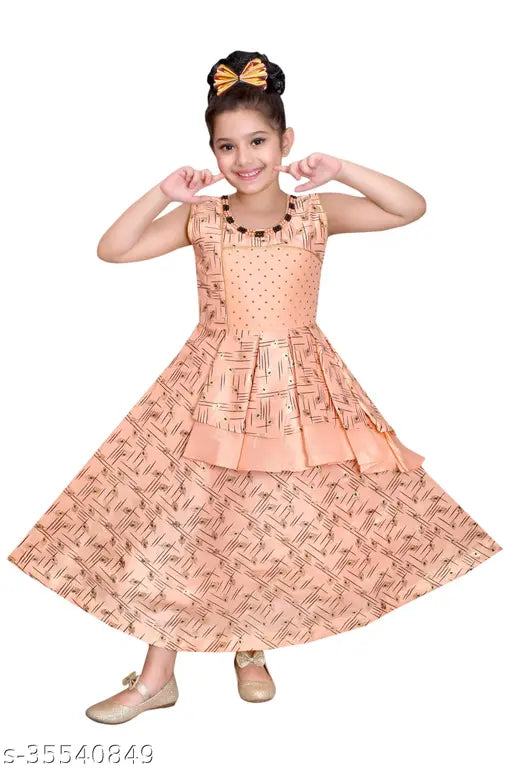 The girl is wearing a pink dress