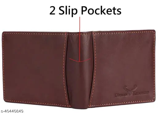 Brown urban leather men's wallet, 2 compartments, bi-fold design, RFID blocking, genuine leather accessory