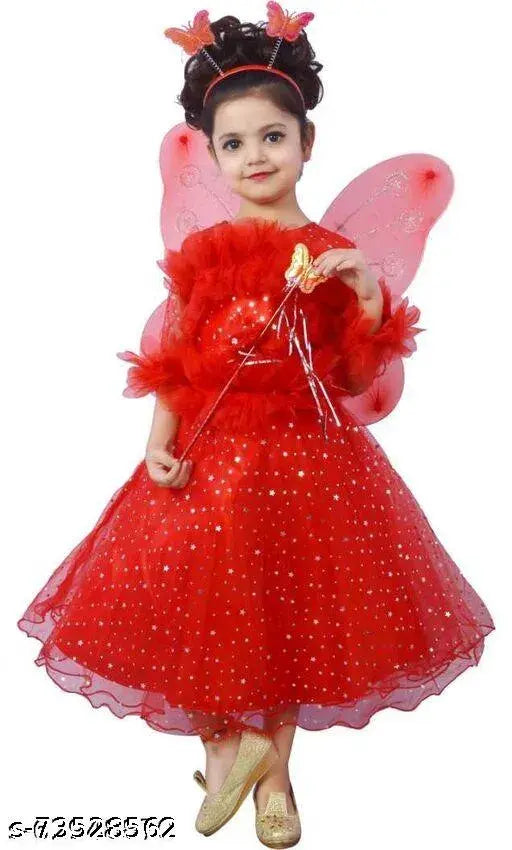 Girls red net frock dress, embellished, three-quarter sleeves, high-quality cotton, summer casual wear for kids aged 0-2 years