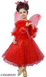 Girls red net frock dress, embellished, three-quarter sleeves, high-quality cotton, summer casual wear for kids aged 0-2 years