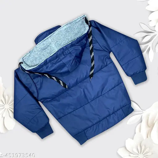 Blue satin jacket with a zipper front and striped trim