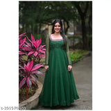 Green bandhni maxi dress with mirror work on neck and ghera, embellished Georgette sleeves, long size S-XL
